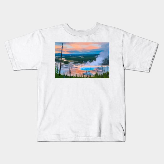 Yellowstone National Park Painting Kids T-Shirt by gktb